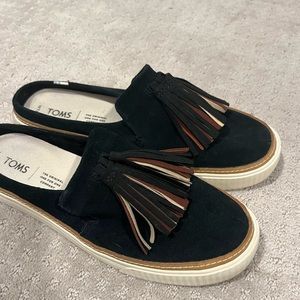 Toms Black Suede Slip-On Shoes with Tassels